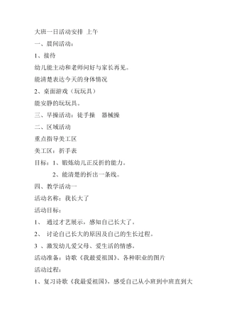 大班一日活动计划