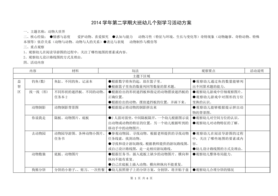 大班个别化学习动物大世界汇总_第1页