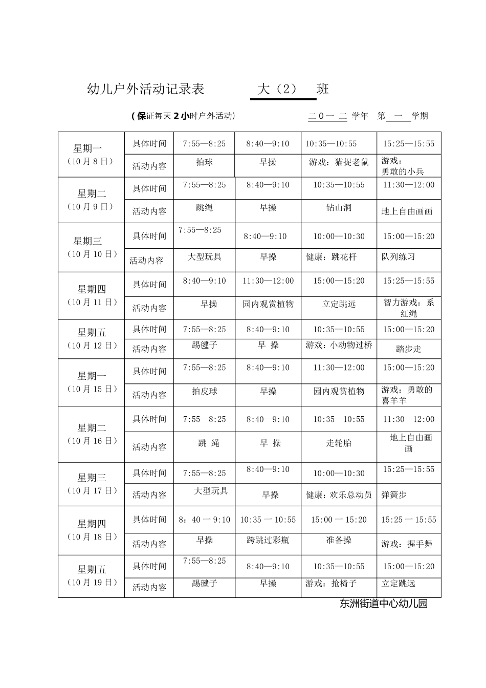 大班幼儿户外活动记录表班_第2页