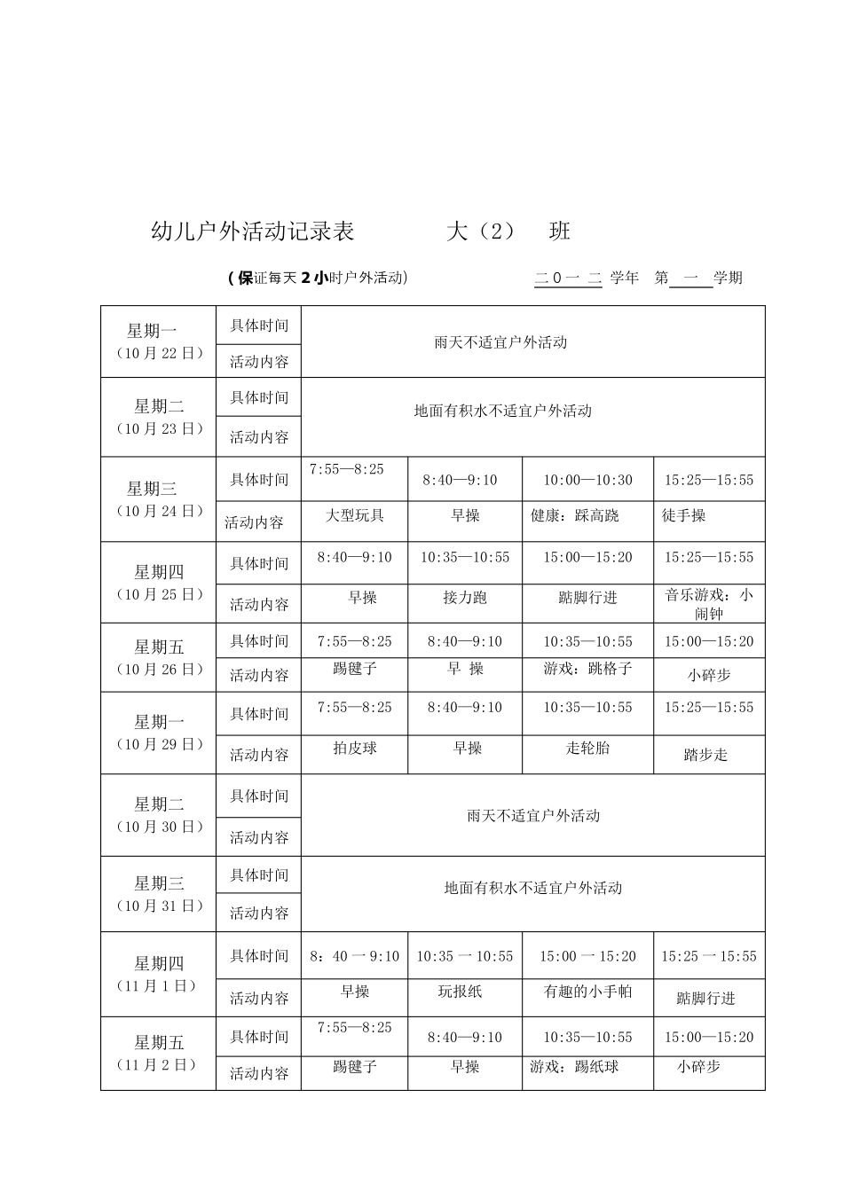 大班幼儿户外活动记录表班_第3页