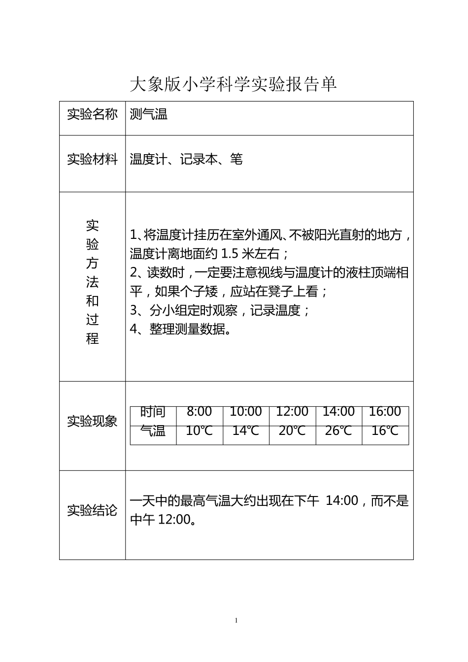 大象版小学科学实验报告单_第1页