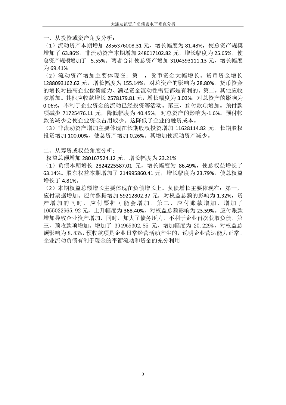 大连友谊资产负债表水平垂直分析_第3页