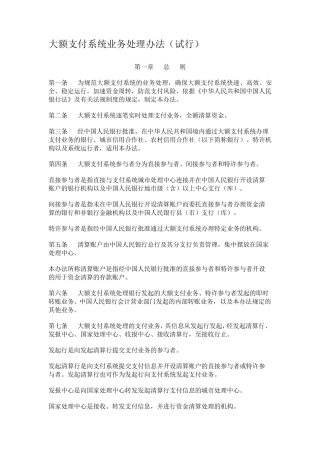 大额支付系统业务处理办法