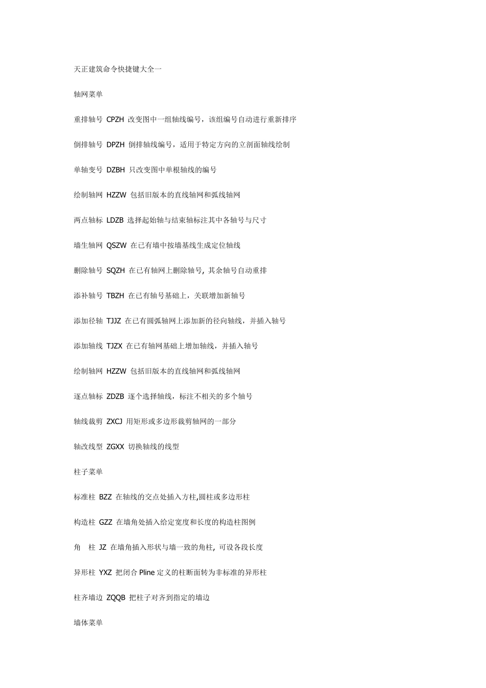 天正常用快捷键_第1页