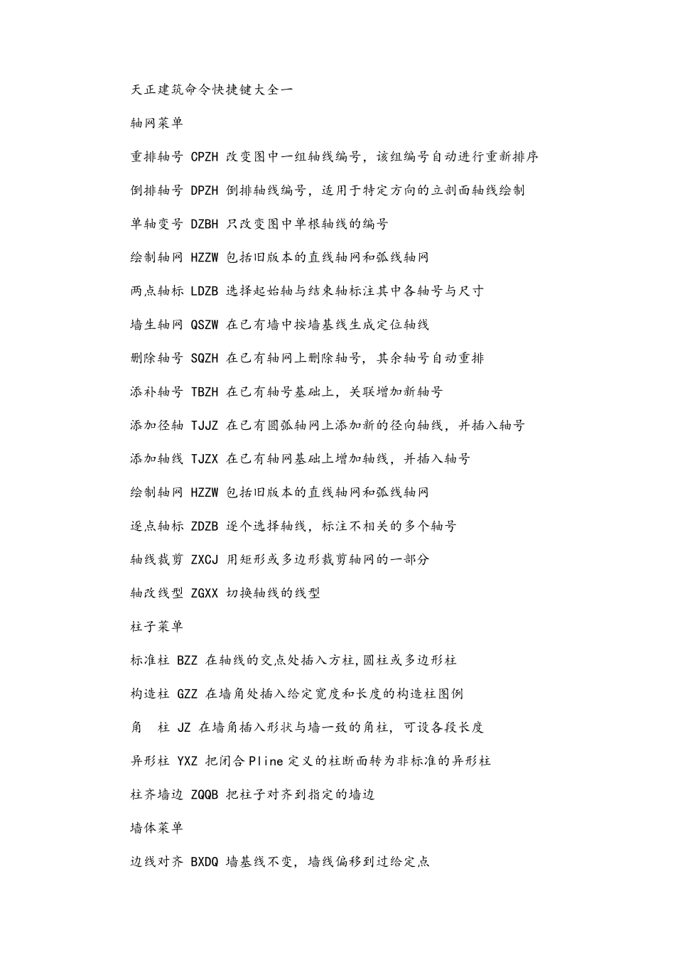 天正建筑快捷键大全_第1页