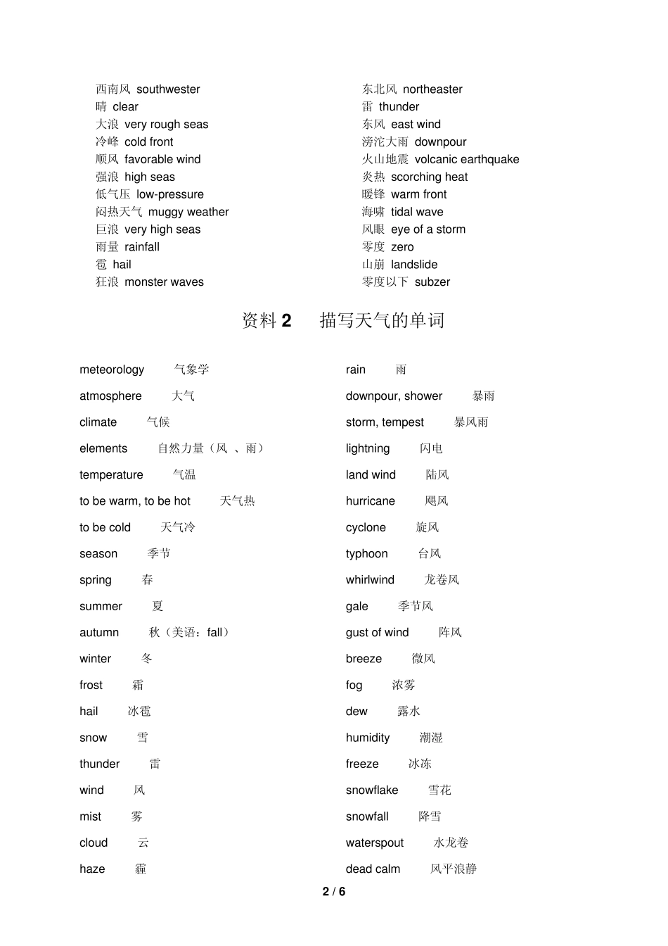 天气的英语单词和句子_第2页