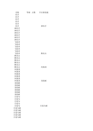 天河传说游戏资料表