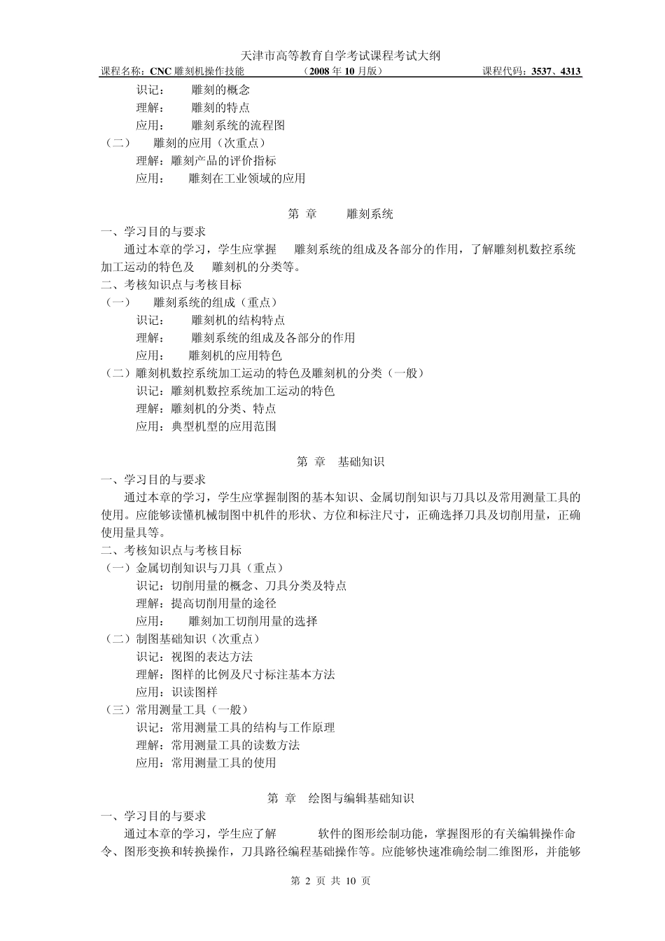 天津2012年自考“CNC雕刻机操作技能”课程考试大纲_第2页