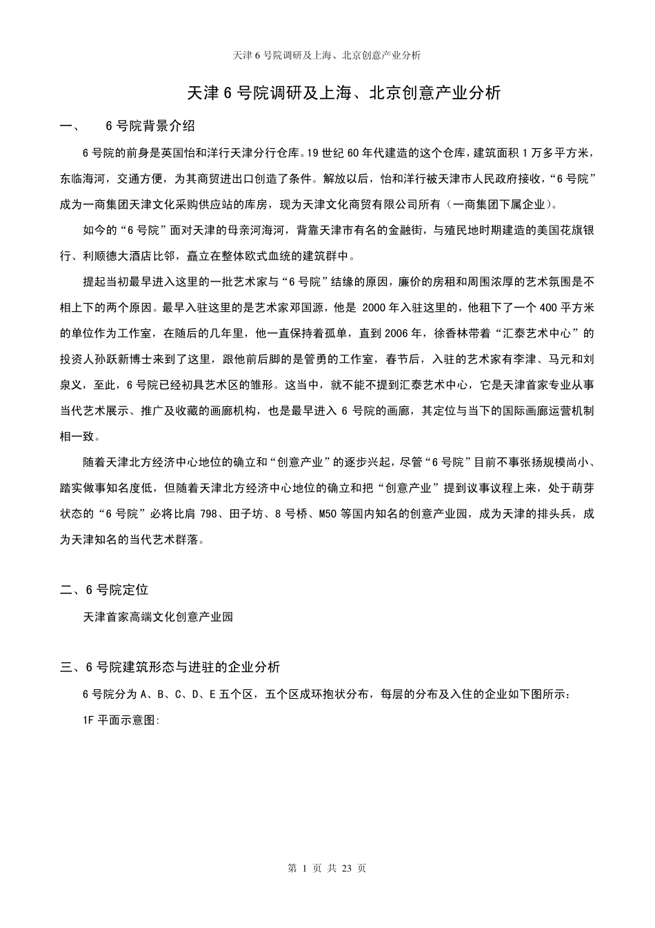 天津6号院调研及上海北京创意产业分析_第1页