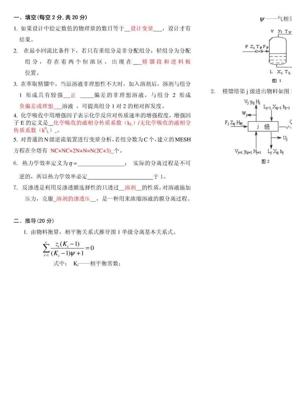 天津大学《化工分离工程》试卷及答案_第1页