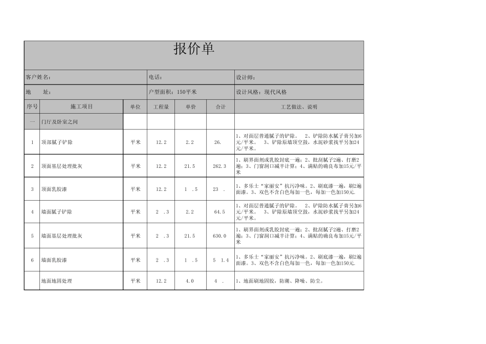 天津室内装饰装潢报价明细单(2011下半年2012上半年适用)_第1页