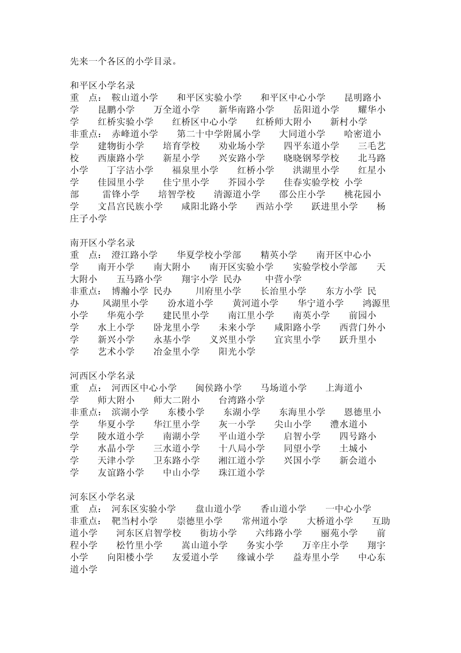 天津市2009重点小学招生划片_第1页