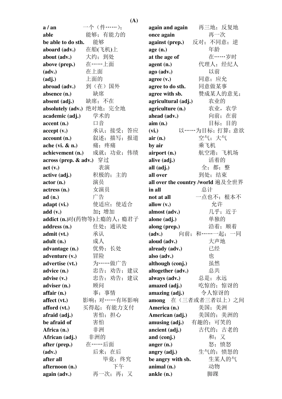 天津市普通高中学业水平考试英语词汇表_第1页