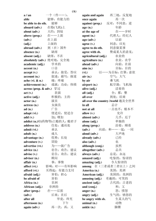 天津市普通高中学业水平考试英语词汇表