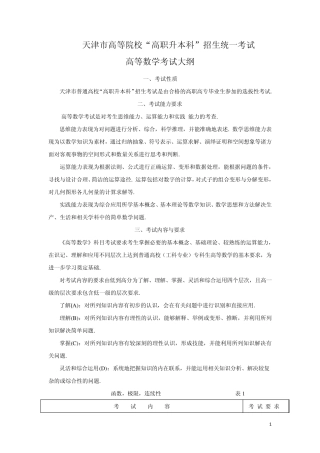 天津市高等院校“高职升本科”招生统一考试高等数学考试大纲