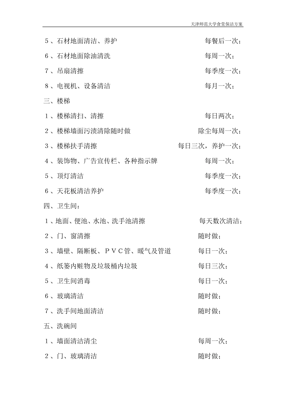 天津师范大学食堂整体保洁方案_第3页