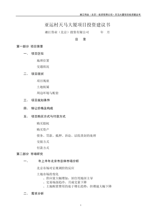 天马大厦项目投资建议书