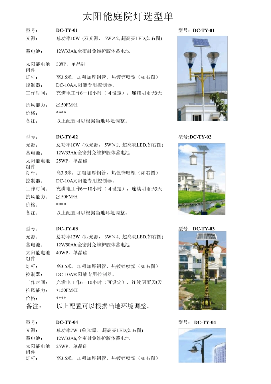 太阳能路灯选型单_第1页