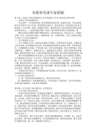 央视羽毛球专家把脉115集详细摘记