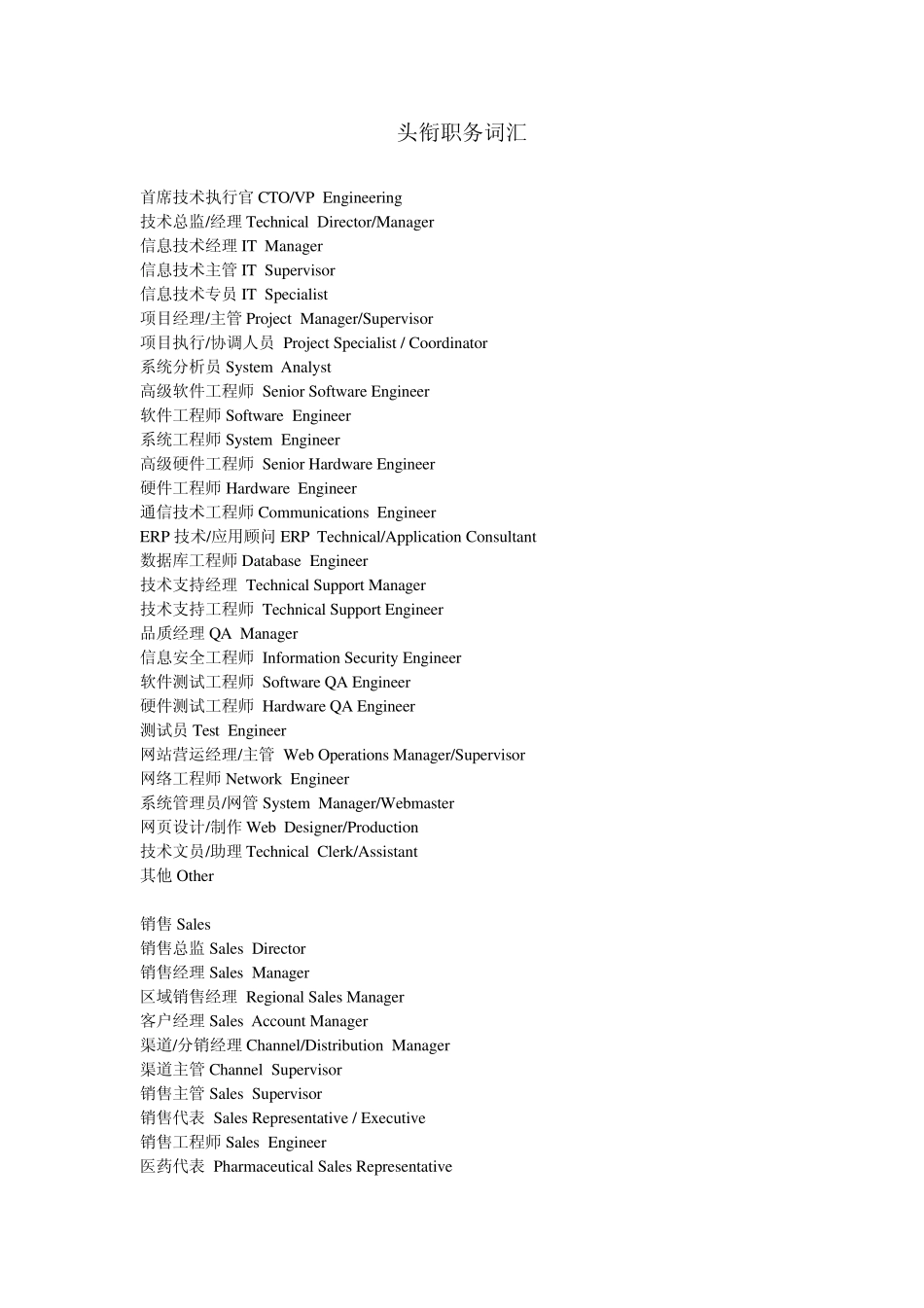 头衔职务词汇大全_第1页