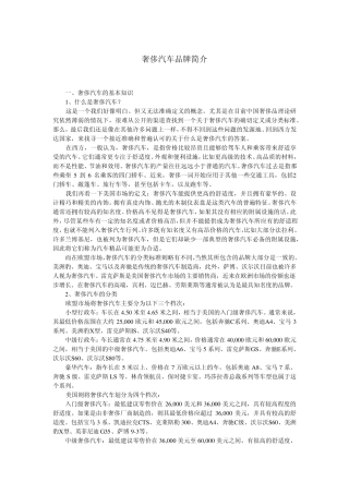 奢侈汽车品牌简介