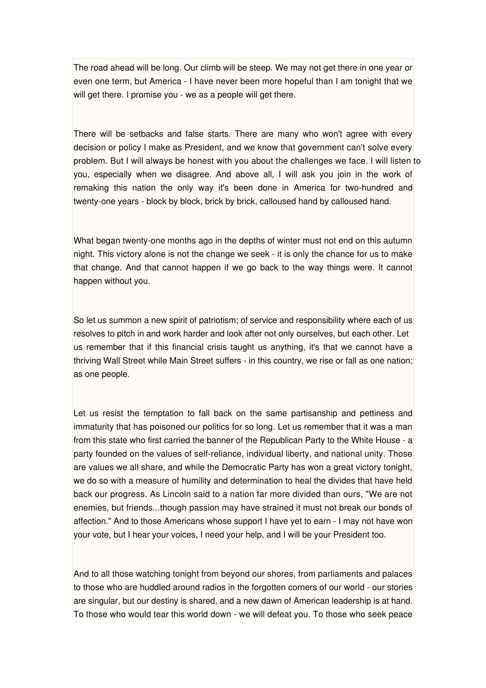 奥巴马竞选成功后在芝加哥的演讲全文英文版对照版_第3页