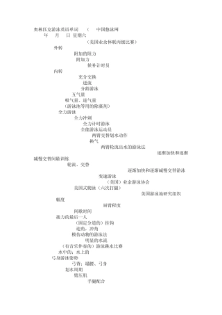 奥林匹克游泳英语单词