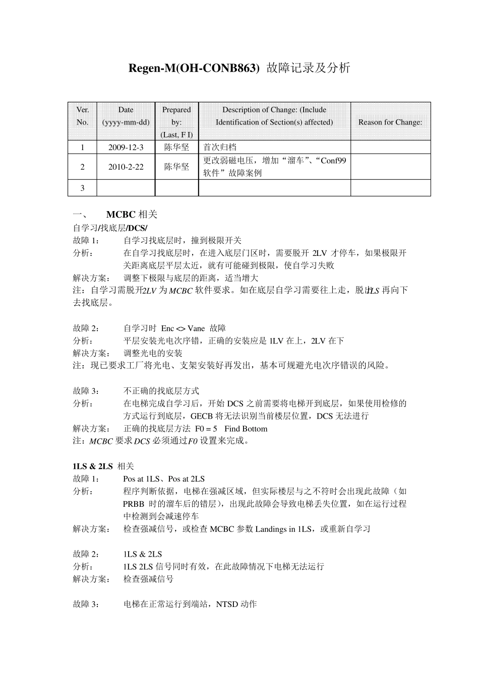 奥的斯RegenM(OHCONB863)故障记录_第1页