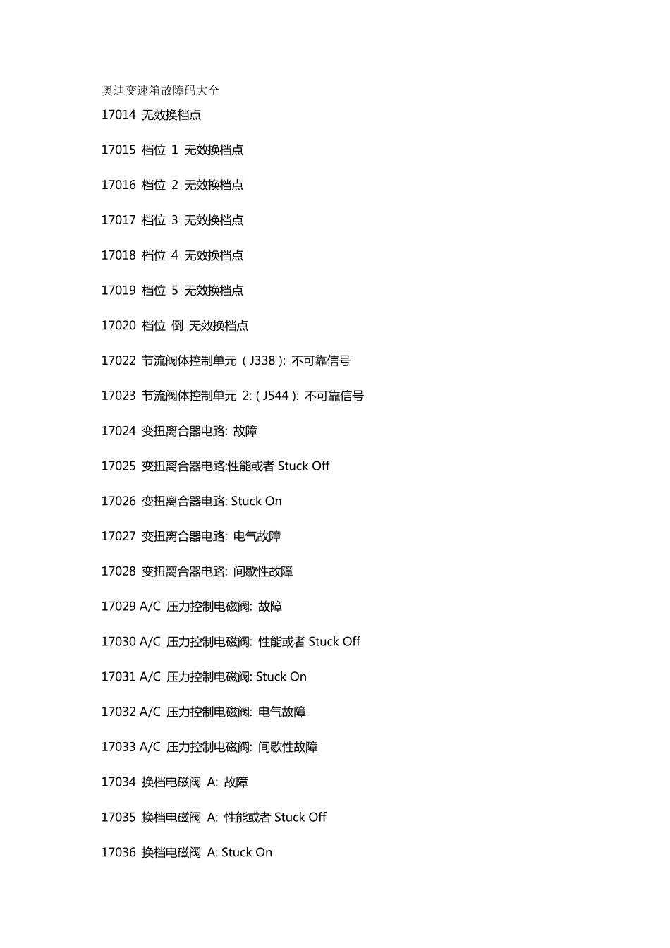 奥迪变速箱故障码大全_第1页