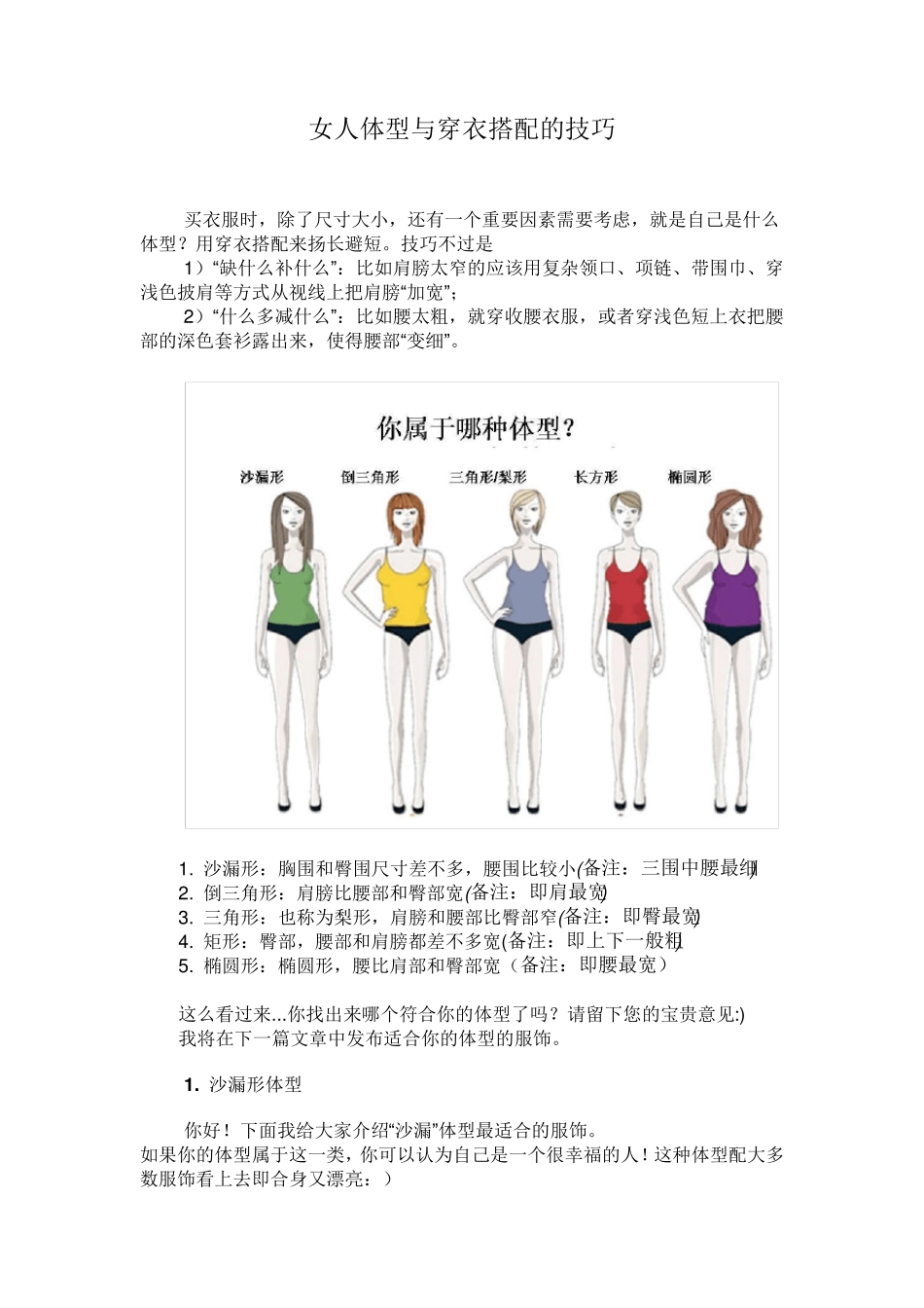 女人体型与穿衣搭配的技巧_第1页