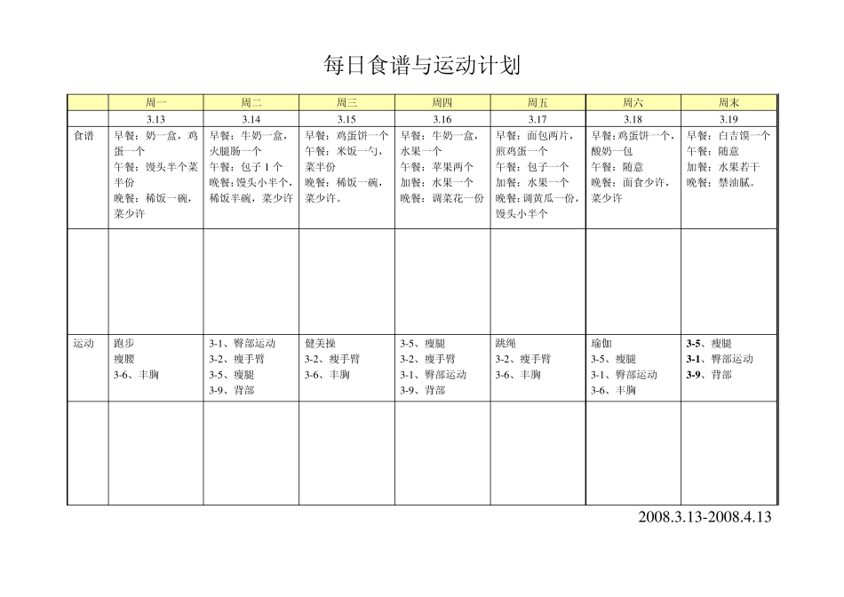 女性健身每日食谱与运动计划_第1页