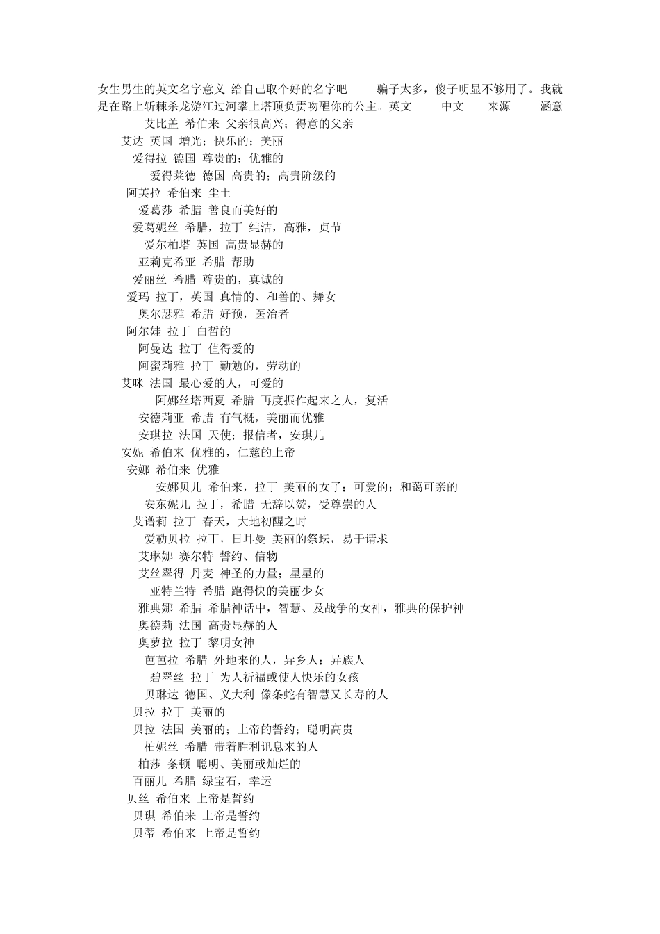 女生男生的英文名字意义给自己取个好的名字吧_第1页