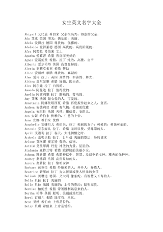 女生英文名字大全