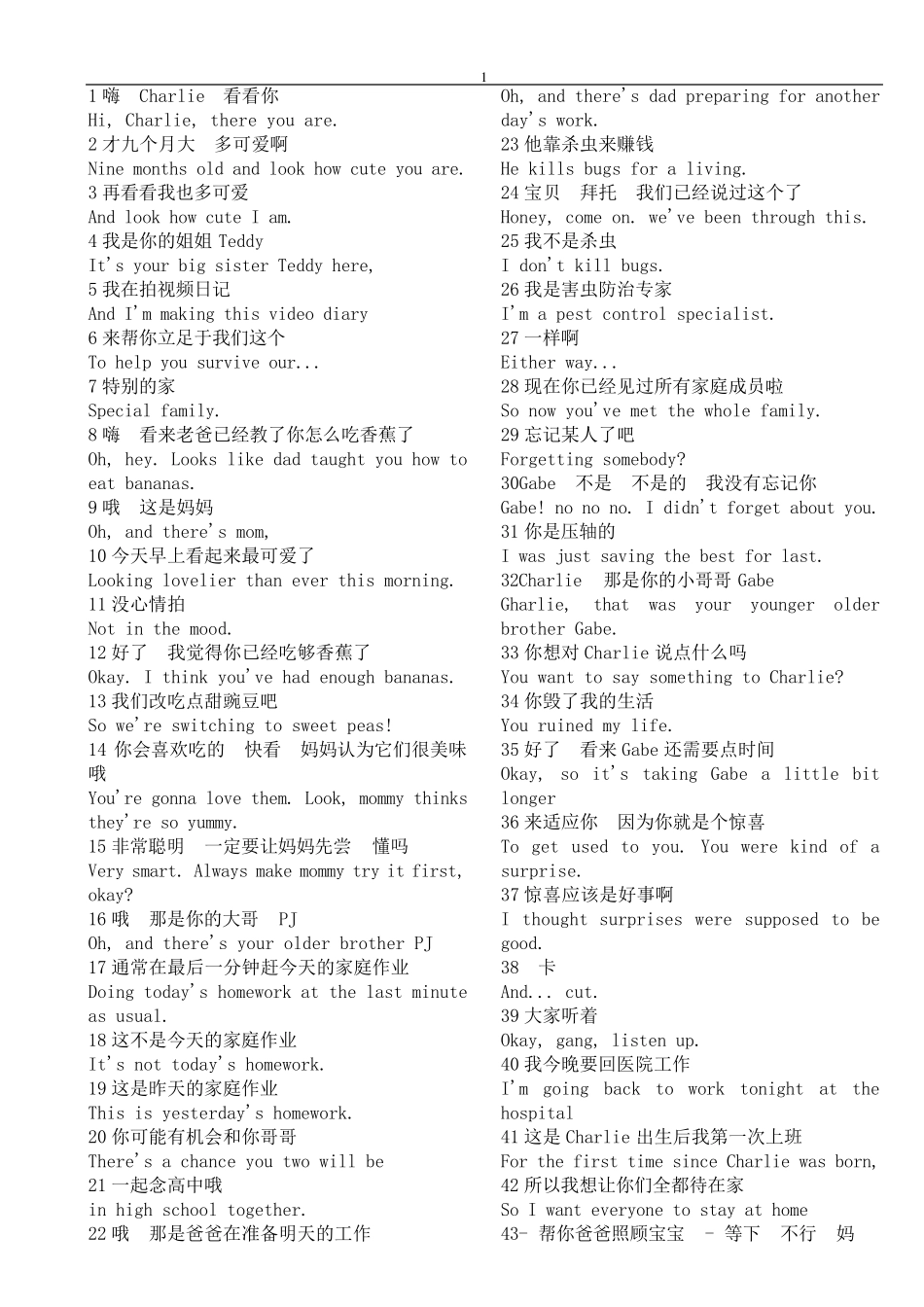 好运查莉第一季第一集英汉对白_第1页