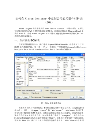 如何在AltiumDesigner中定制公司的元器件材料表(BOM)