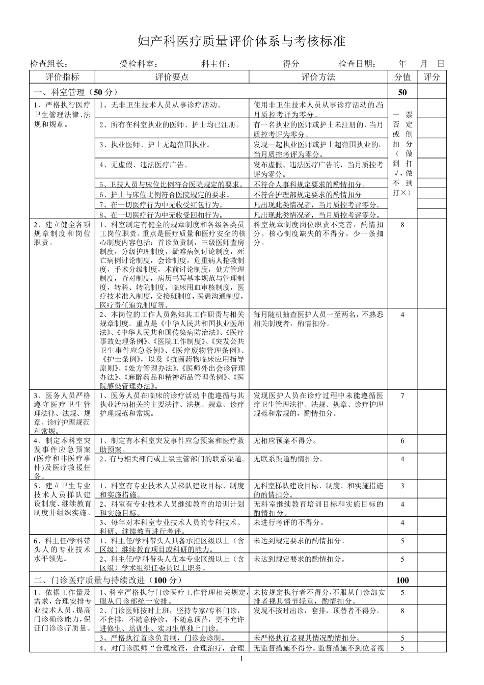 妇产科医疗质量评价体系与考核标准_第1页