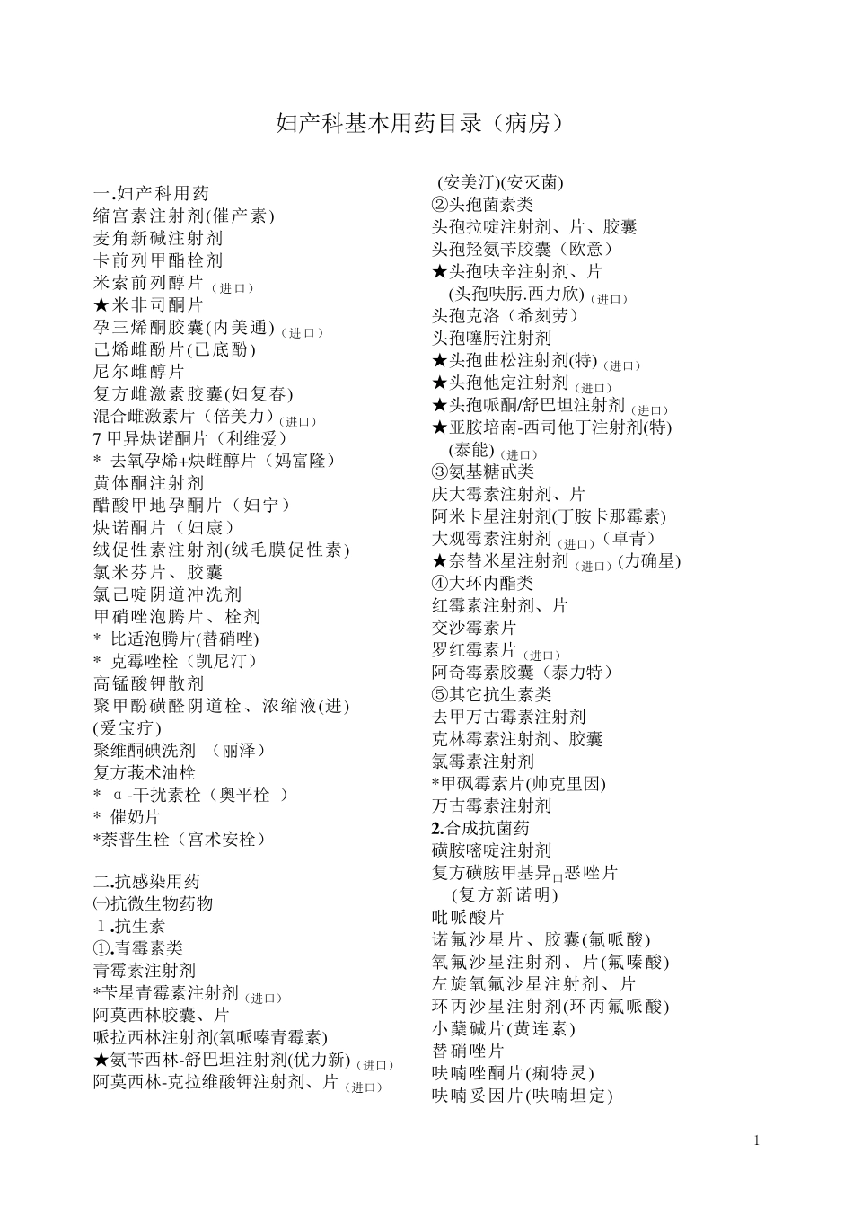 妇产科基本用药目录(病房)_第1页