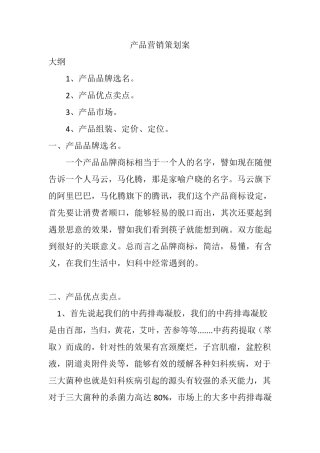 妇科凝胶产品营销策划方案