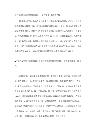妇科炎症用药市场现状