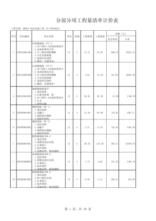 威斯汀酒店分部分项工程量清单计价表