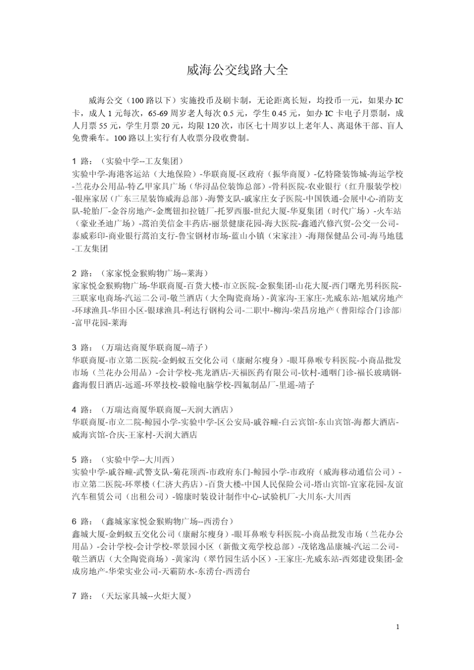 威海公交线路大全_第1页