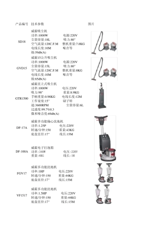 威霸清洁设备技术参数