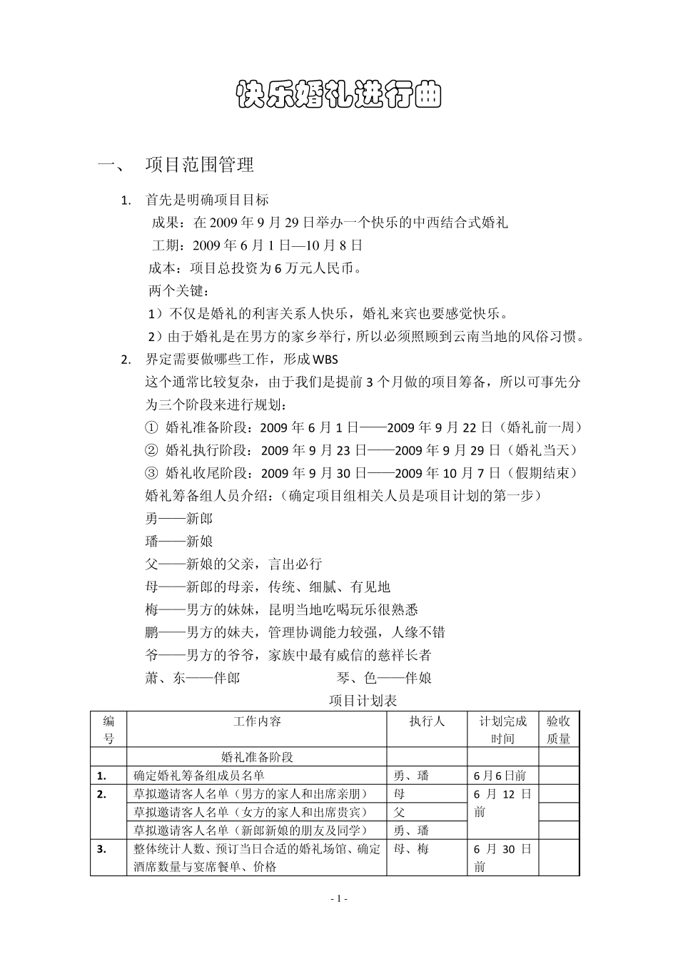 婚礼项目管理方案说明书_第1页