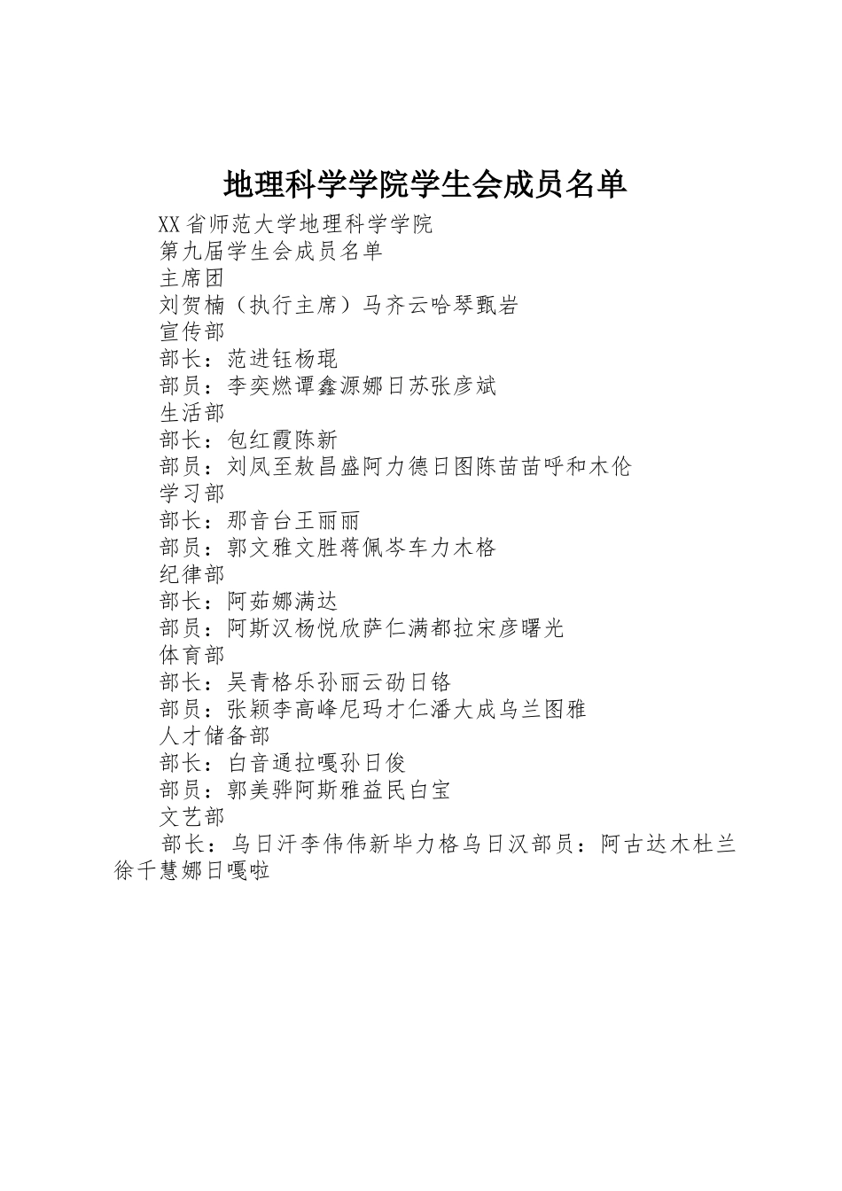地理科学学院学生会成员名单_第1页