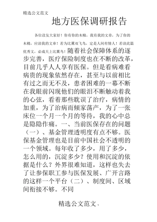地方医保调研报告