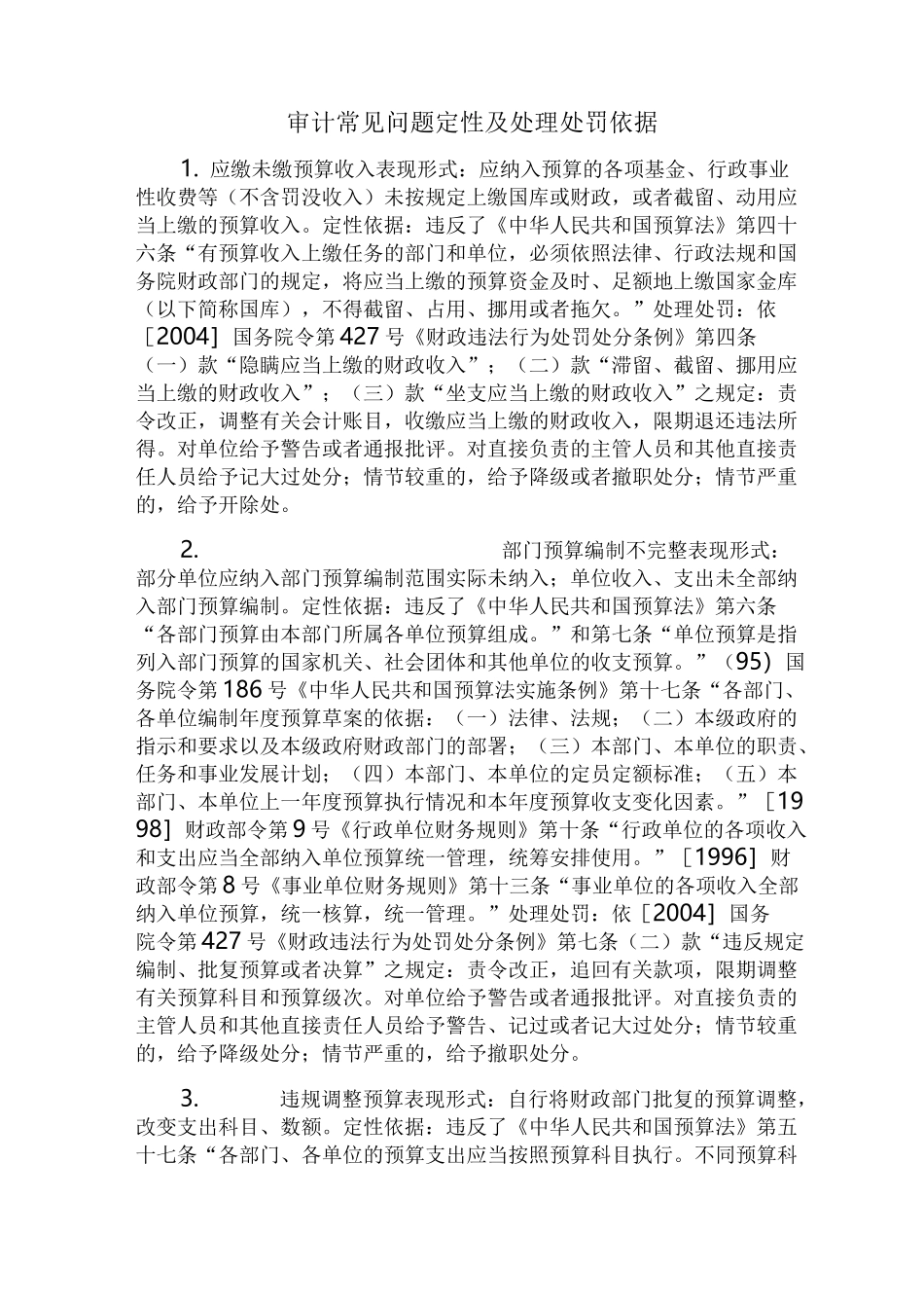 审计常见问题定性及处理处罚依据_第1页