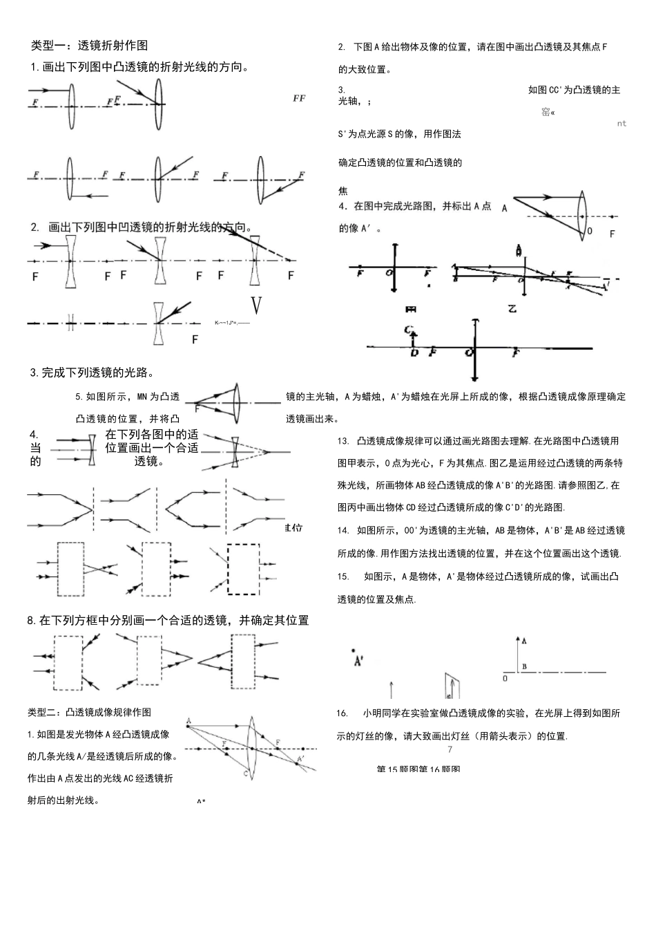 凸透镜成像作图及练习题_第1页