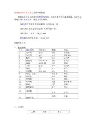 屋顶钢结构吊装方案
