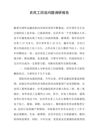 农民工回流问题调研报告