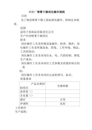 奶粉厂喷雾干燥岗位操作规程